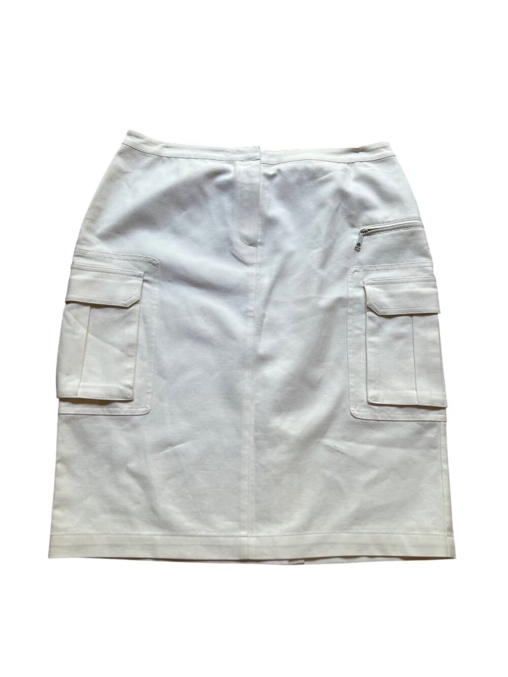 Lafayette 148 Size 6 White Cotton Blend Cargo Pockets Knee Length Pencil Skirt